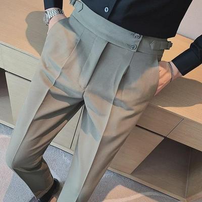 "Men's Autumn Trend Slim Fit British Style Nine-Point Business Suit Trousers"