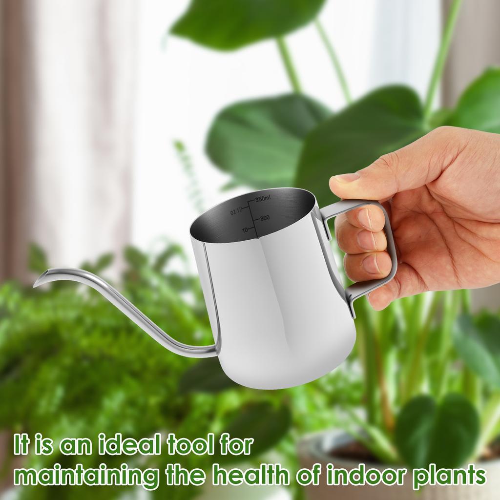 Kleine Gießkanne (350 ml) für Zimmerpflanzen, rostfreier Edelstahl 304 mit ergonomischem Griff