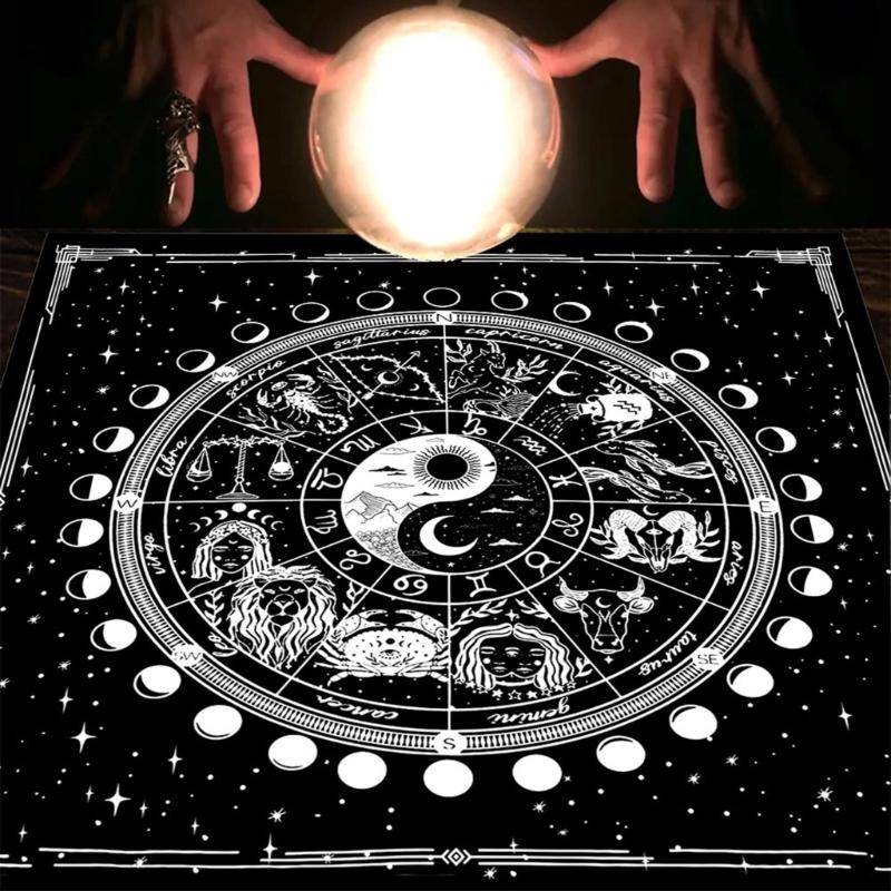 12 Constellations Astrologys Tablecloth Altars Cloth Square Divinations Cards Table Cloth Witchcrafts Deck Cloth Endurin