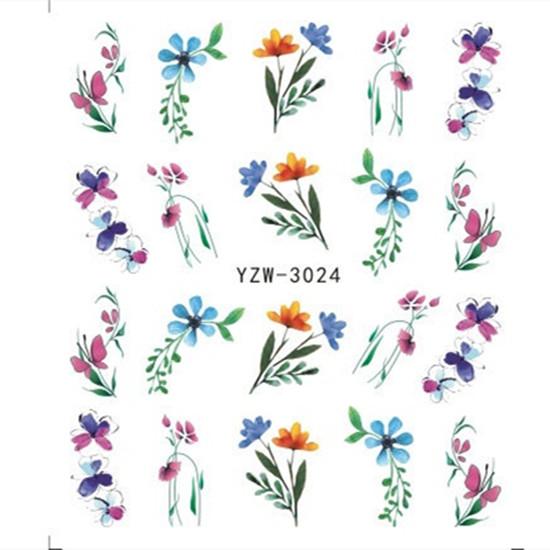 1pc 3D Nail Stickers Spring Summer Natural Flower Leaves Simulation Dried Flower Dragonfly Nail Applique Water Slides Decoration