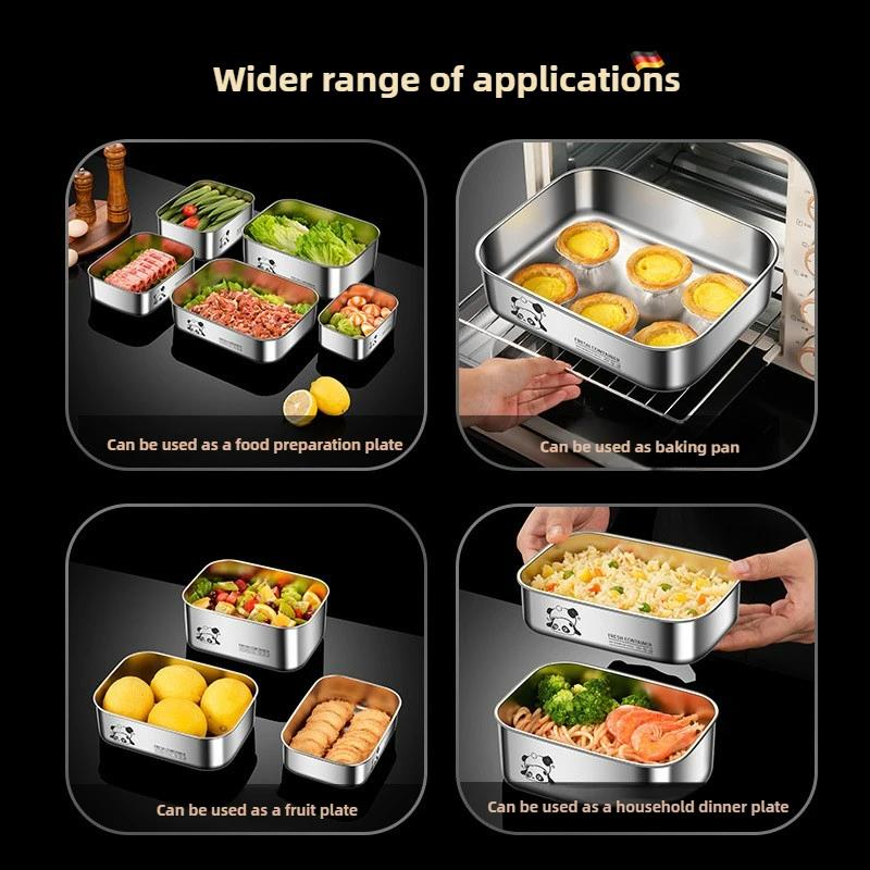 304 Stainless Steel Crisper with Lid Large Capacity Refrigerator Storage Box Food Grade Picnic Portable Box Sealed Lunch Box