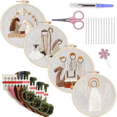 1Pc  Retro Embroidery DIY Material Pack + 5.91 Inch Anti-bamboo Embroidery Frame Set DIY Christmas Series Embroidery