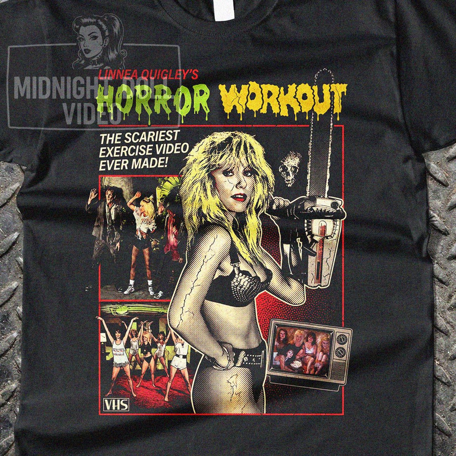 Horror Workout (1990) - Retro B-Movie Camp Vintage T-Shirt 4XL