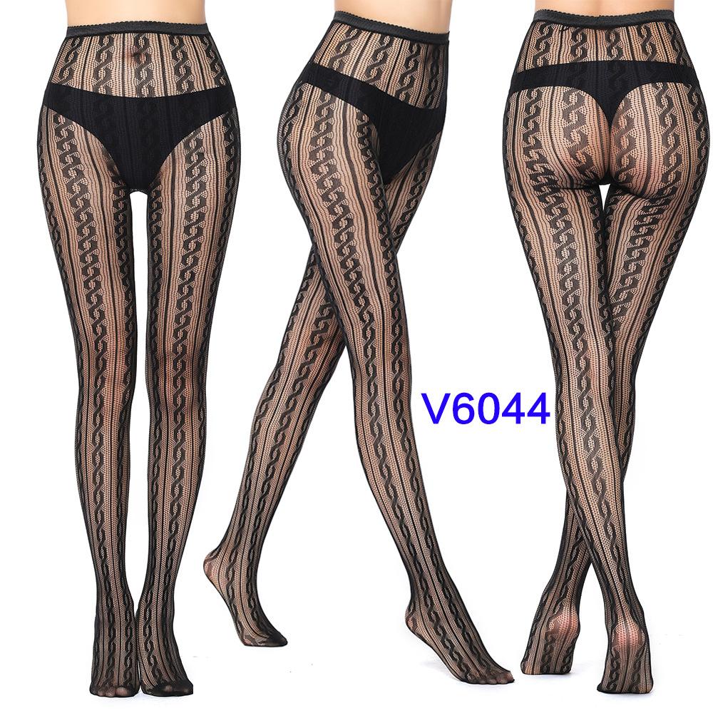 Warp Knitted Seamless Trend Jacquard Fishing Net Socks, Little Love Tiger Pattern Grid Black Stockings
