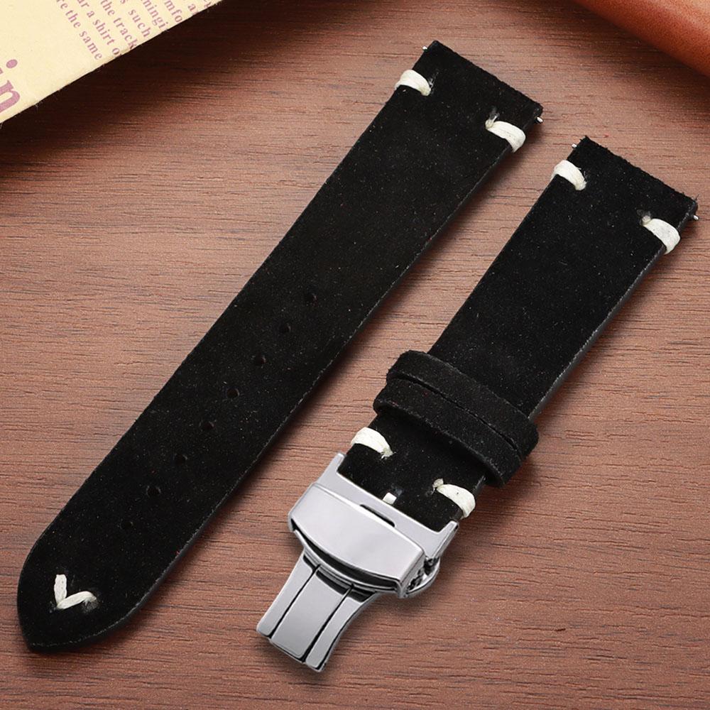 Quick Release Soft Suede Watch Strap Butterfly Clasp Calfskin Wristband for Seiko 18/20/22mm for Huawei Watch Gt3/Gt4 Bracelets