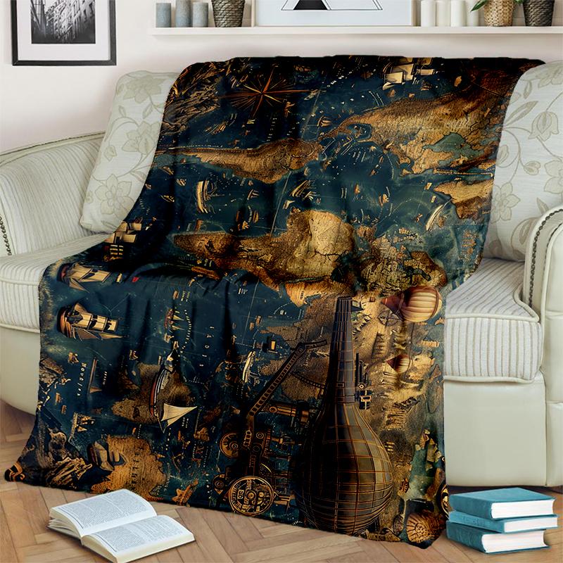 2025 New Style Retro Marine Nautical Chart Compass 3D Blanket,Soft Throw Blanket for Home Bedroom Bed Sofa Travel Office Cover