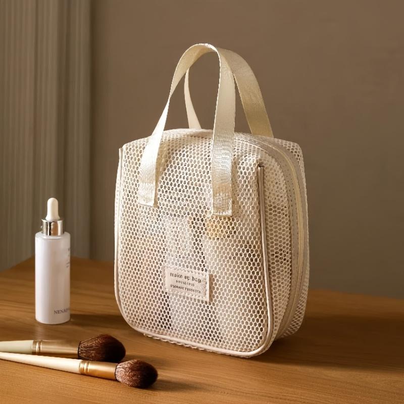 [Lightweight Travel] Chic White Mesh Cosmetic Bag | Breathable, Lightweight | Travel Organizer for Women