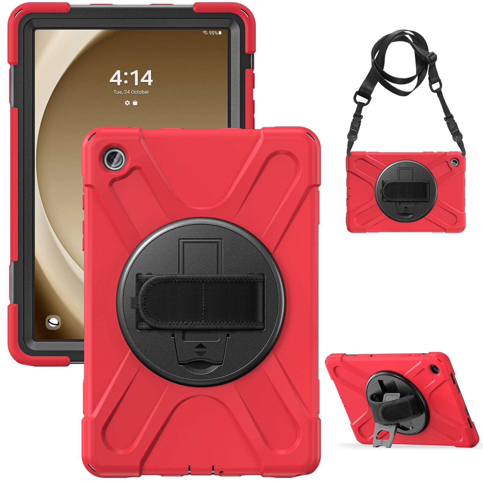 

360 Rotating Stand Case For Samsung Galaxy Tab A9 Plus 2023 11.0 inch SM-X210 X215 X216B Hybrid Cover With Hand & Shoulder Strap A9 Plus SM-X210 X216 красный