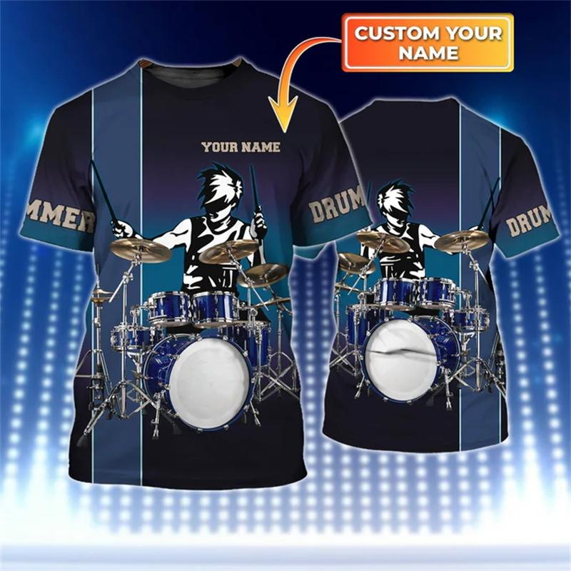 Custom Name Fashion Drum Set Graphic T Shirts Men Women Summer Casual Short Sleeve 3D Printed T-shirts Unisex Oversized Tees