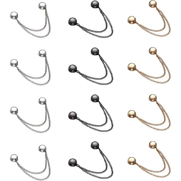 12 Pcs Magnetic Clothing Clips with Chain, Metal Magnetic Clothing Clips for Women in Gunmetal Gold Silver, Multi Use P for Clothes to Adjust Hem