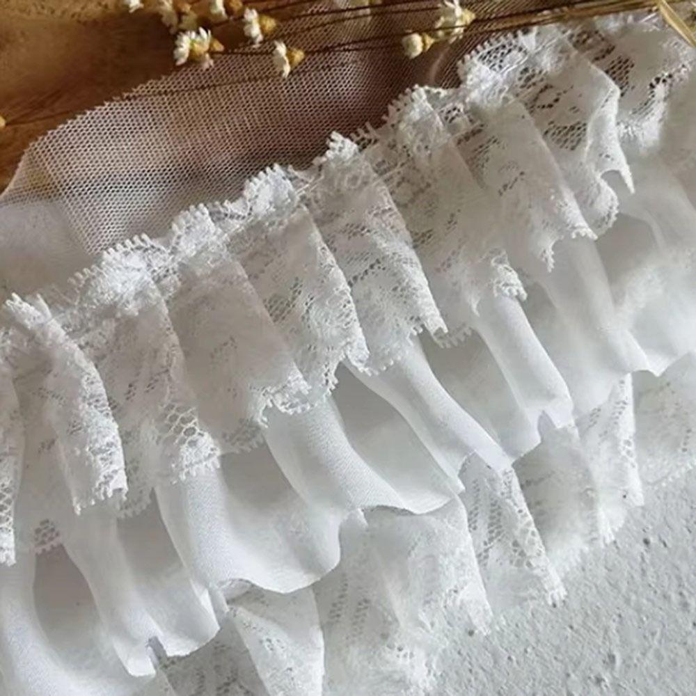 Durable 10cm Wide Chiffon Pleated Fabric 1m Three Layers Lace Fabric DIY Ruffled Lace Trims Apparel Curtains Sewing Decor