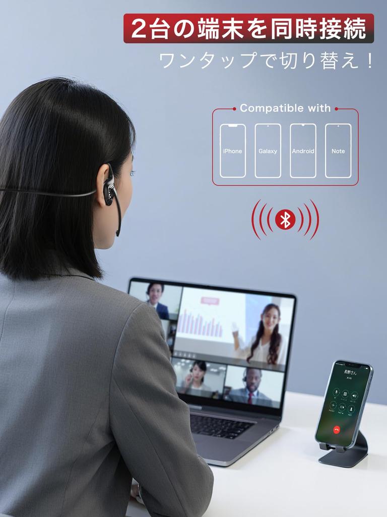 Earaku Bluetooth Headset 2025 Calls Bluetooth Headset Wireless Microphone Earphones ENC Noise Cancelling Japanese Voice Guide Open Ear Does Not Block