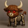 Halloween Skeleton Highland Cow Statue Spooky Red Eyes Highland Cattle Figurine Sculpture Home Office Desktop Decoration Ornament