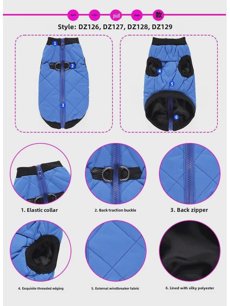 Giacca Imbottita per Cani con Zip - Cappotto Invernale in Pile d'Agnello per Animali Domestici