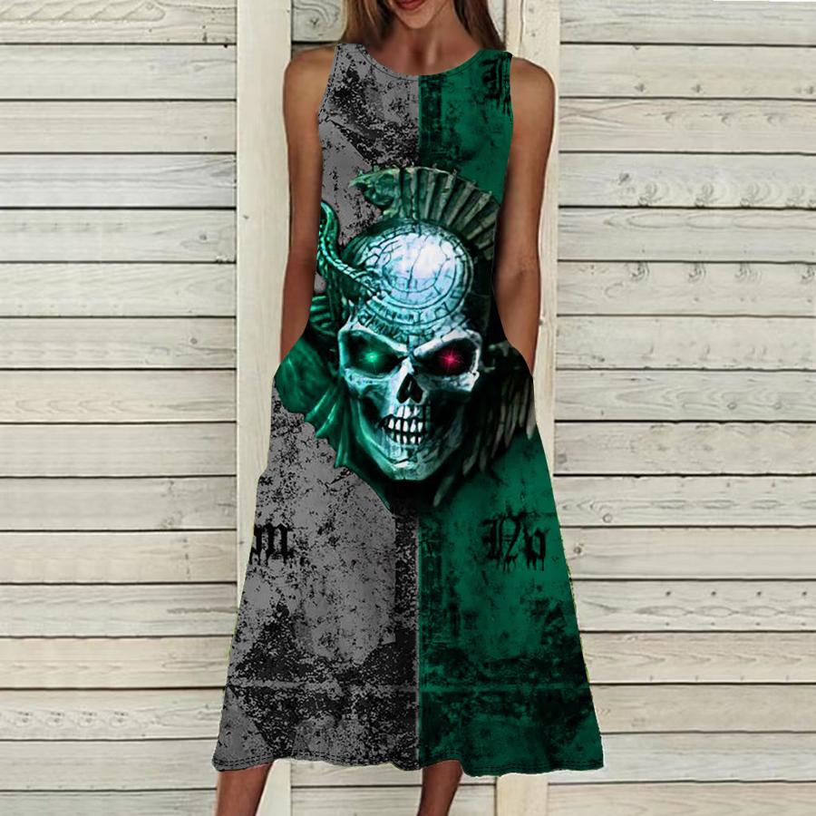 Moda de vară Rochie sexy fără mâneci Moale Casual Rochie cu imprimeu schelet întunecat Rochie fără mâneci Rochie cu bretele de vară