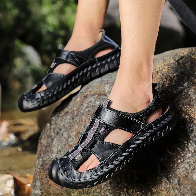 Sandály Pánské Sandály z hovězí kůže Měkká podrážka Prodyšné Protiskluzové boty Trend Všechno ladí Letní sandály Sportovní Vodotěsné sandály