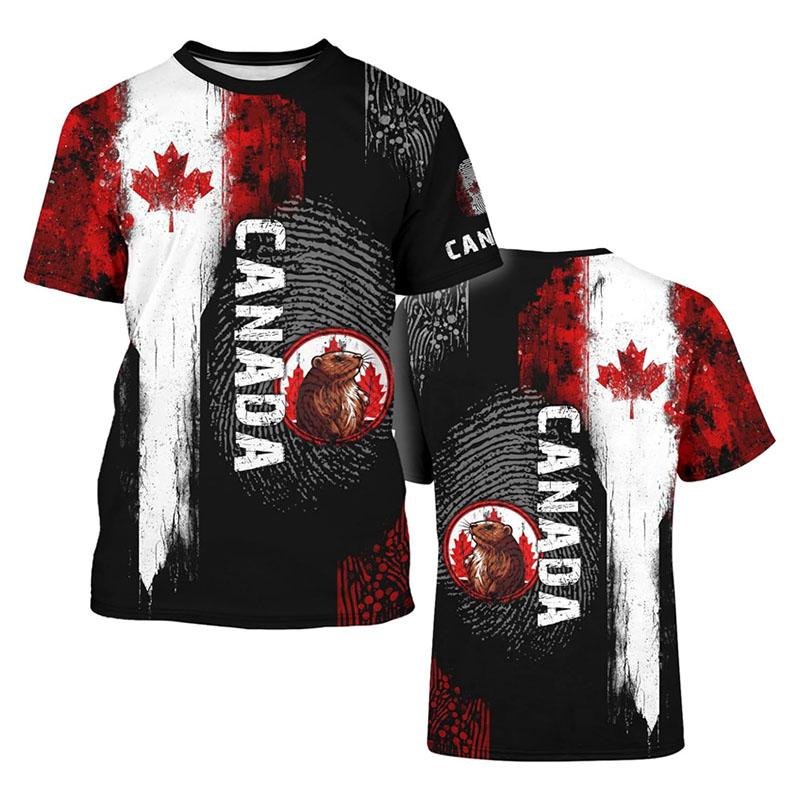 2025 Mode Nouveau T-shirt Canada Vêtements Homme Harajuku Street Fashion T-shirts Impression 3D Feuille d'érable Motif Cerf T-shirt Populaire Top