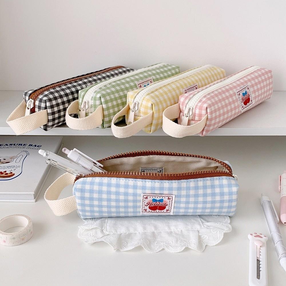 Desktop Storage Korean Style Pen Bag Plaid Pencil Pouch Cloth Stationery Bag Student