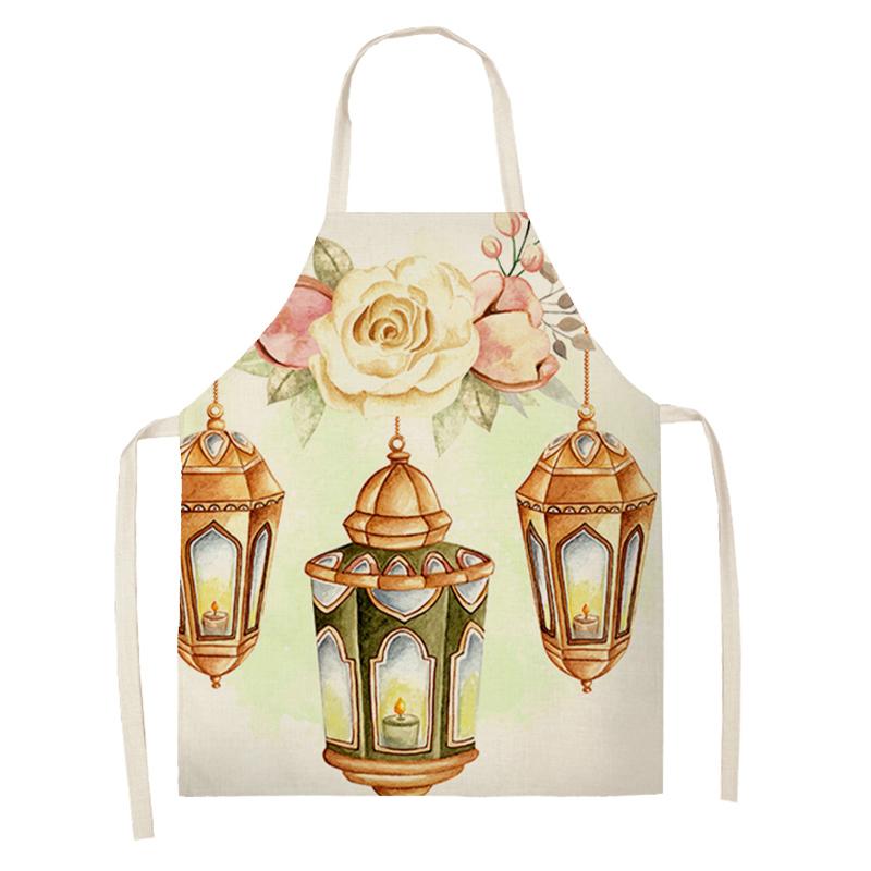 Cooking Baking Apron Eid Mubarak Mosque Printed Bib Muslim Ramadan Karim Kitchen Apron Women Star Crescent Moon Decoration