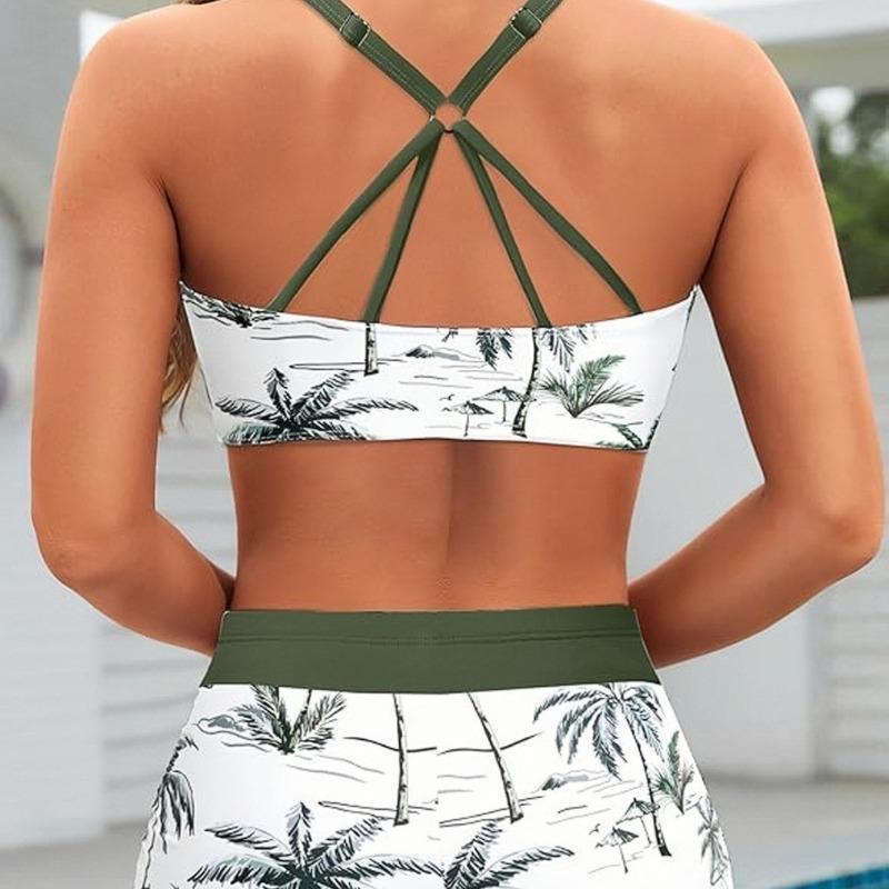 Hollow Back Three-piece Set, Side Adjustable Drawstring Boxers, Split Swimsuit for Women