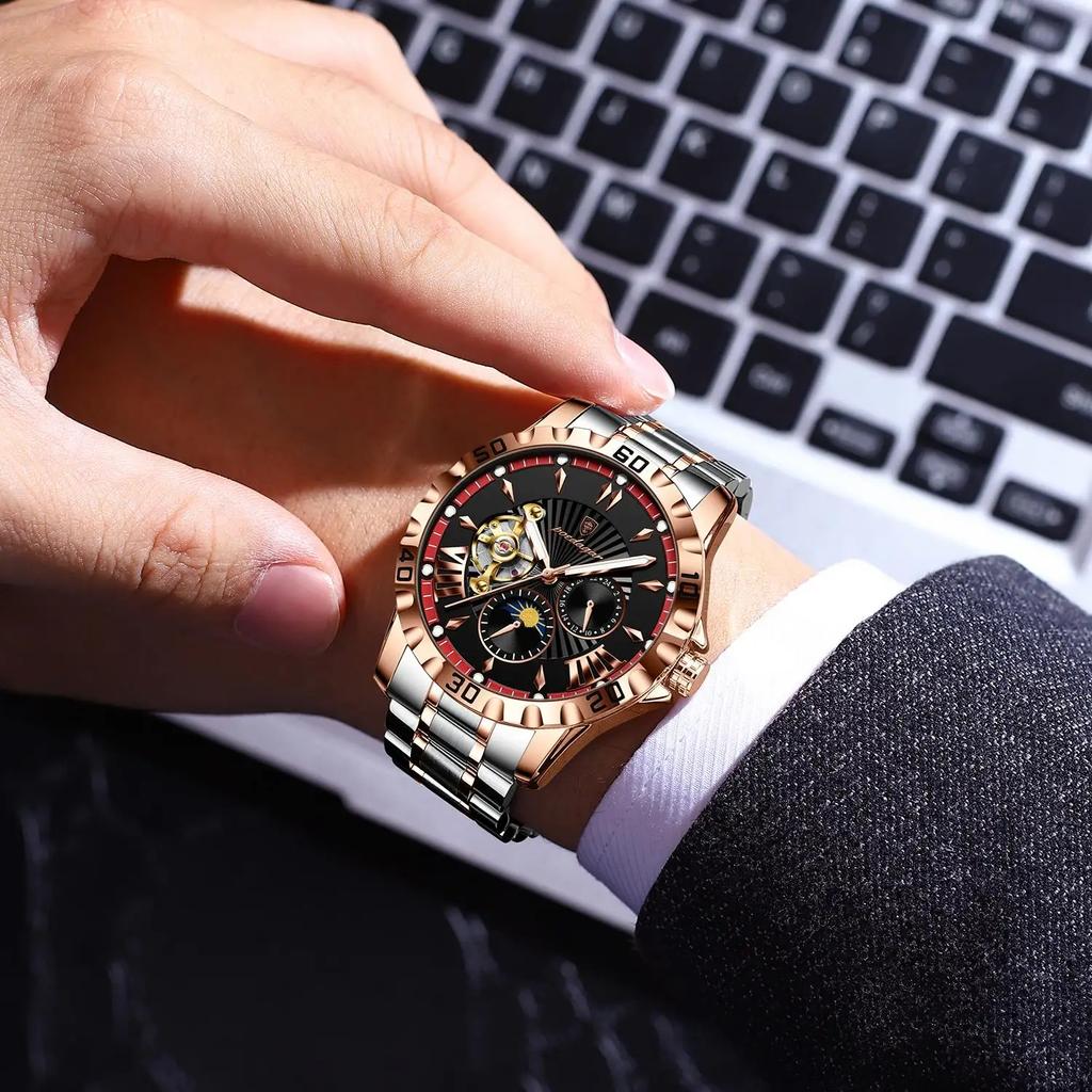 POEDAGAR 1415 Luxus Herren Skelett Tourbillon Automatisch Mechanische Herrenuhr Wasserdicht Leuchtend Edelstahl Herrenuhren