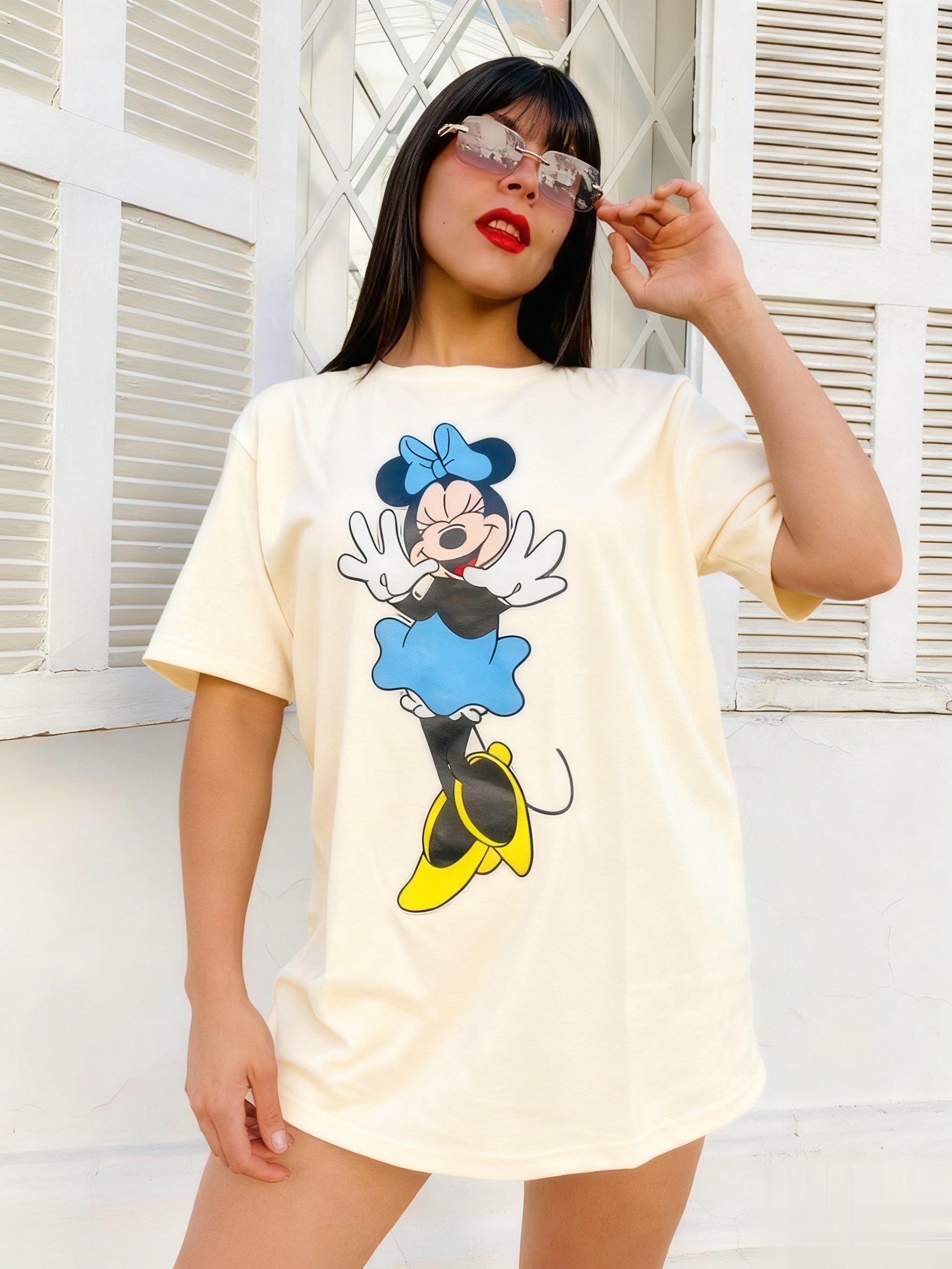 

Vintage Womens Tshirt Disney Minnie Mouse Minnie Cotton Tops Casual Short Sleeve Tee Cute Cartoon Print Streetwear Summer New S