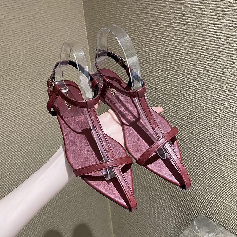 

Мода 2025 Лето Новый Стиль Пряжка Модные Сандалии-стринги для Женщин Повседневные Трендовые Удобные Низкий Каблук Сандалии Женские Каблуки Женские 40 вино красного