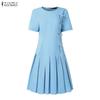 ZANZEA Women Casual Round Neck Solid Color Short Sleeve Dress