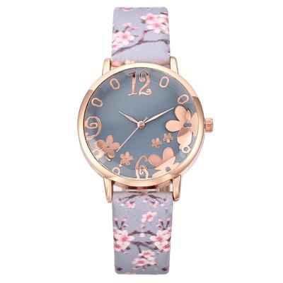 Trendy Floral Digital Art Women's Quartz Watch with Leather Strap - European & American Fashion