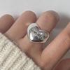 BFCLUB Silver Color Rings for Women Fashion Geometric Handmade Irregular Bump Hollow Heart Hollow Ring Party Christmas Gift