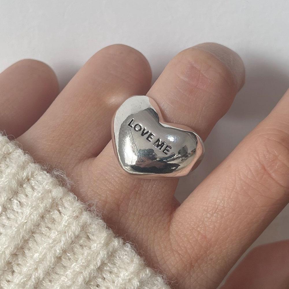 BFCLUB Silver Color Rings for Women Fashion Geometric Handmade Irregular Bump Hollow Heart Hollow Ring Party Christmas Gift
