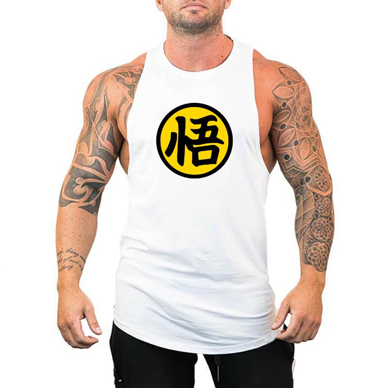 

Muscleguys Mens Running Vests Japanese Anime Logo Wu Font Funny Printed Cotton Gym Tank Tops Summer Bodybuilding Fitness Exercise Clothing XXL белый
