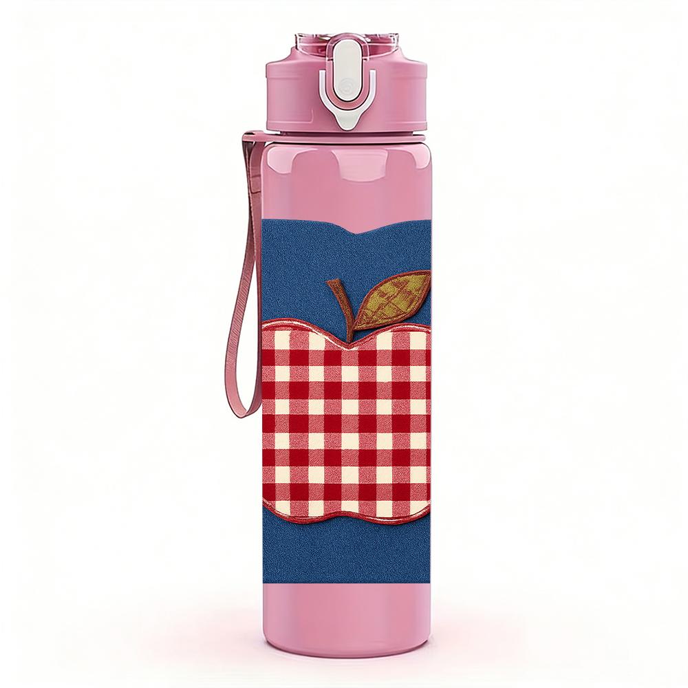 1PC Apple Checkered Book 750ml Color Plastic Sports Water Bottle Leakproof Flip Straw Lid For Sports Office Home Use