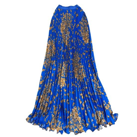 Fustă Lungă Stil Retro Talie Înaltă Elastică Fustă Pliată Imprimată cu Fluturi Tiv Larg Fustă din Material Respirabil Purtare Zilnică