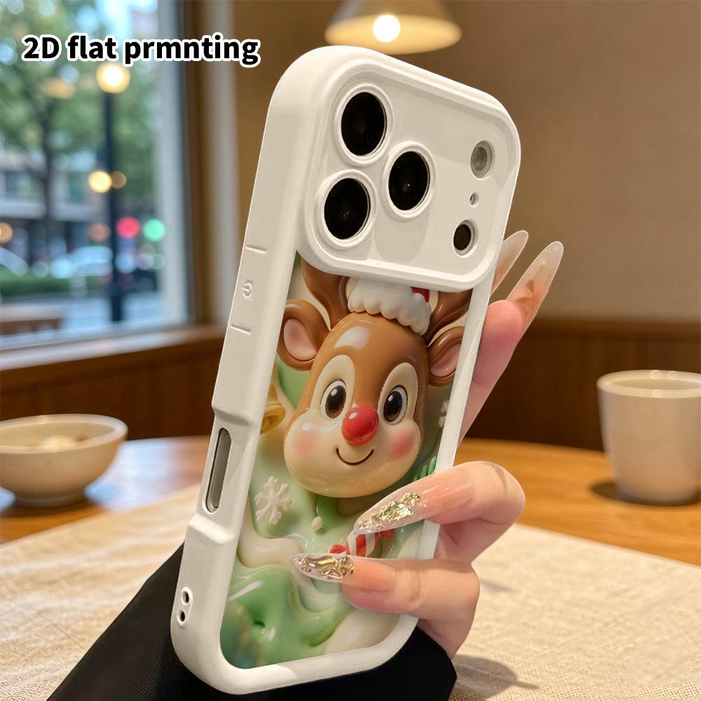 Phone case: 2D flat design suitable for iPhone 18 17 16 15 14 13 Pro protective case, red-nosed little reindeer, perfect Christmas and Halloween holid