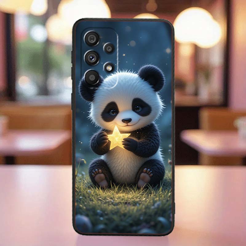 Cartoon Anime Panda Cute For Samsung A41 A35 A34 A33 A32 A25 A24 A23 A21s A06 A05 A04 A03 Note 10 20 Ultra 5G Black Phone Case