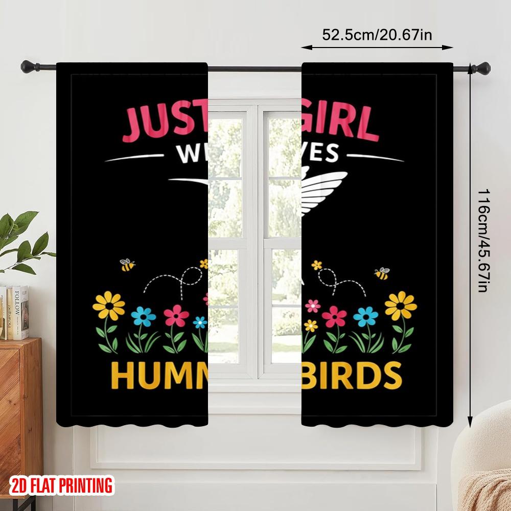 2pcs 2D Flat Printing Curtains Loves Hummingbirds Flowers Fabric Without Electricity 0 Use for Photo Booth Props