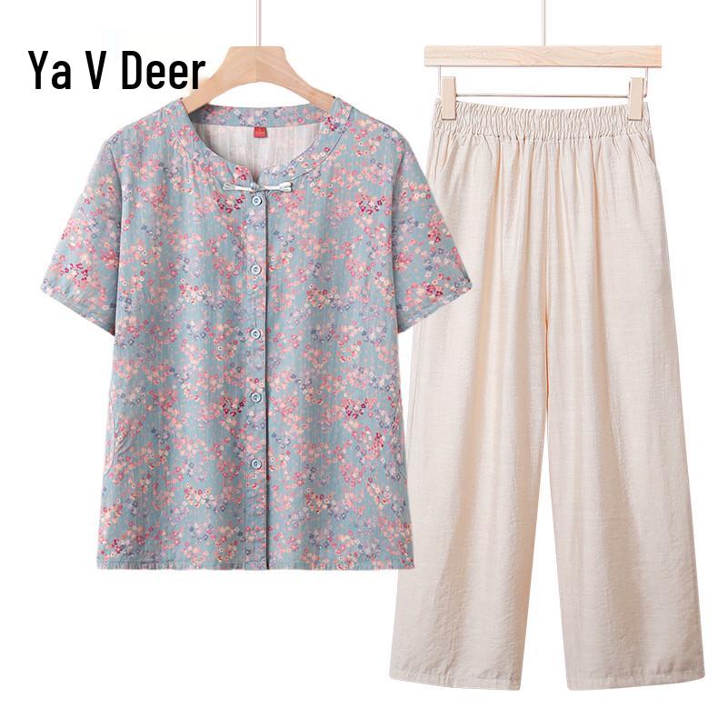 Yalu Women's Cotton Summer Top for Middle-Aged & Elderly