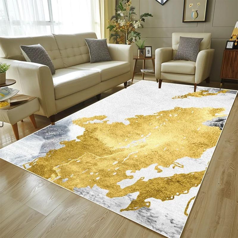Gold Splatter Art Carpet for Living Room Modern Luxury Large Area Rugs White Gold Pattern Washable Soft Floor Mat Home Decor