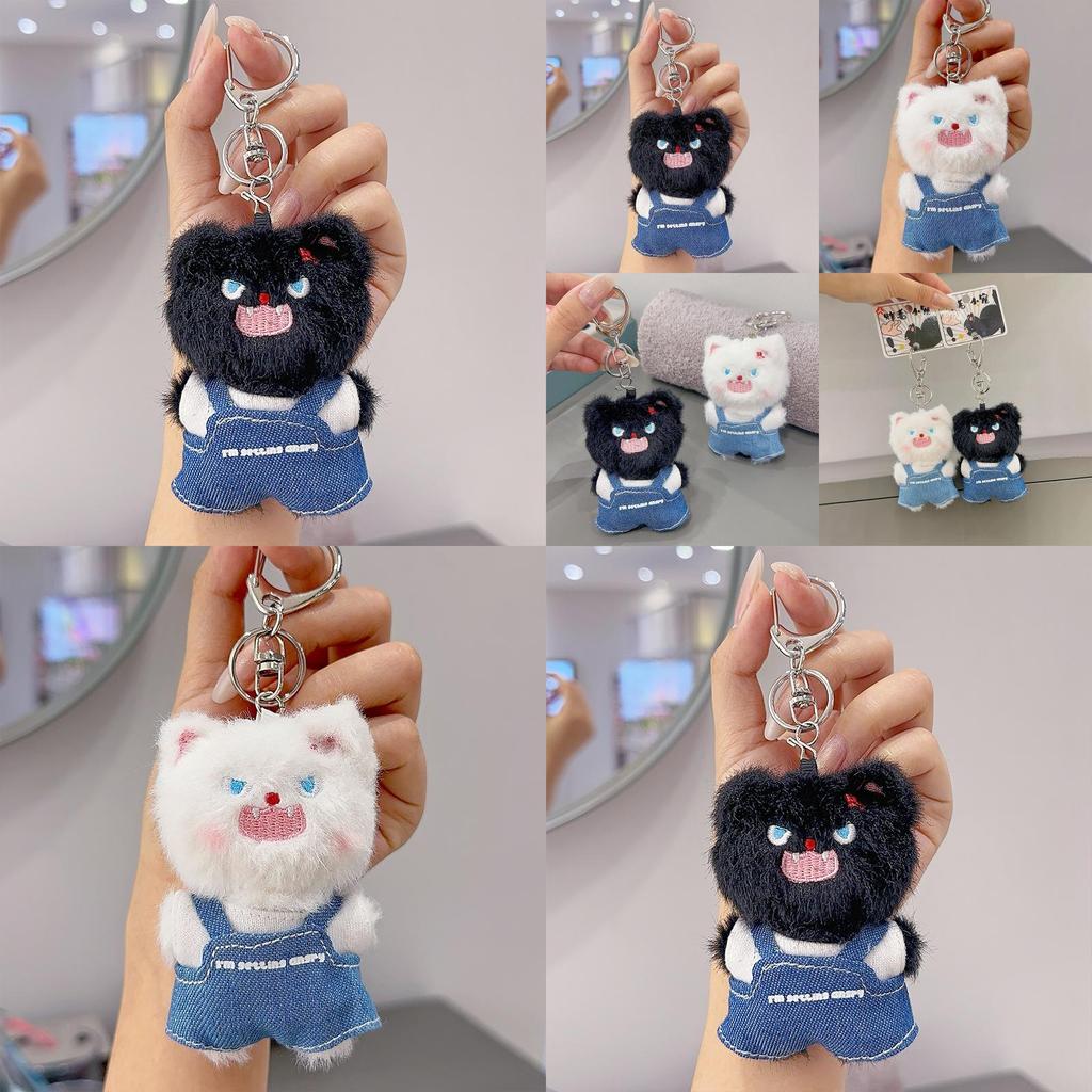 Plush Cat Keychain With Denim Overalls For Anime Collectors And Gift Lovers