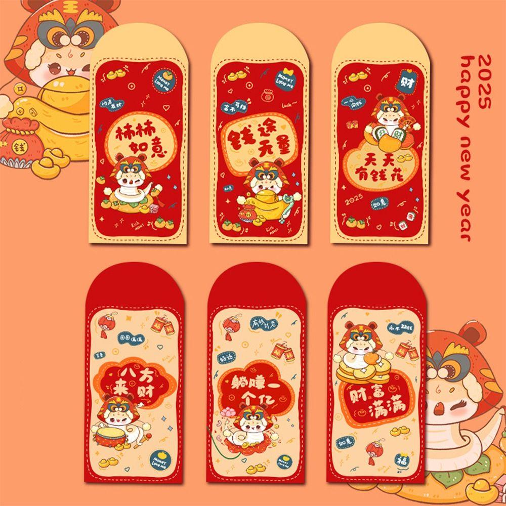 

6pcs Chinese Style 2025 Snake Year Red Envelopes Traditional Lucky Money Packets Bonus 6pcs