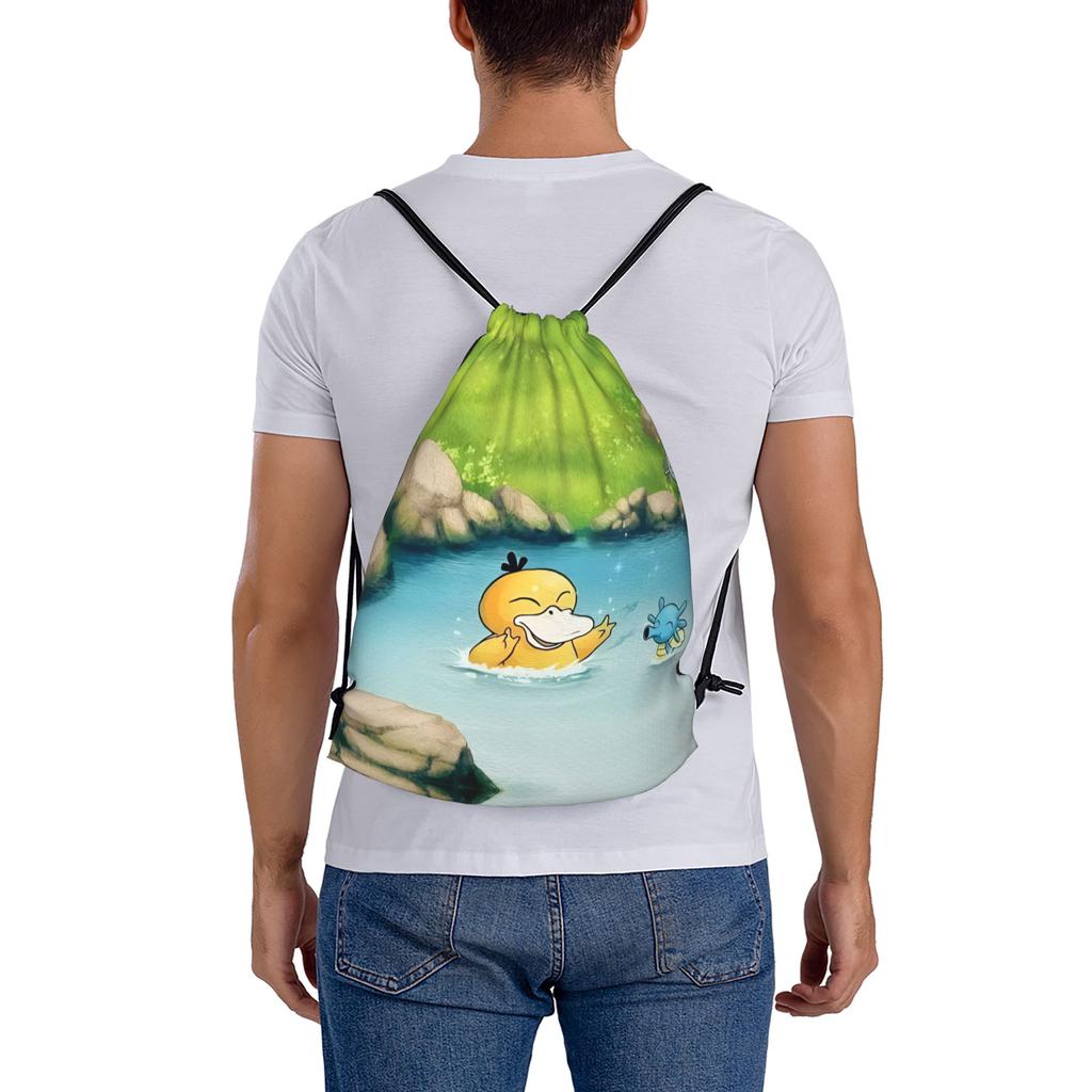 Custom P-Psyducks Drawstring Backpack Women Men Gym Sport Sackpack Foldable Manga Training Bag Sack