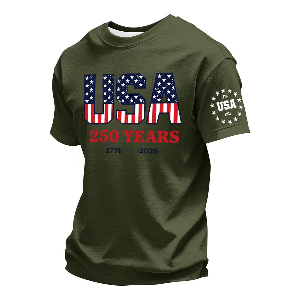 Men's Crew Neck Short Sleeve T Shirt with 250th Anniversary Print USA Years Casual Comfortable Regular Fit Top for Summer
