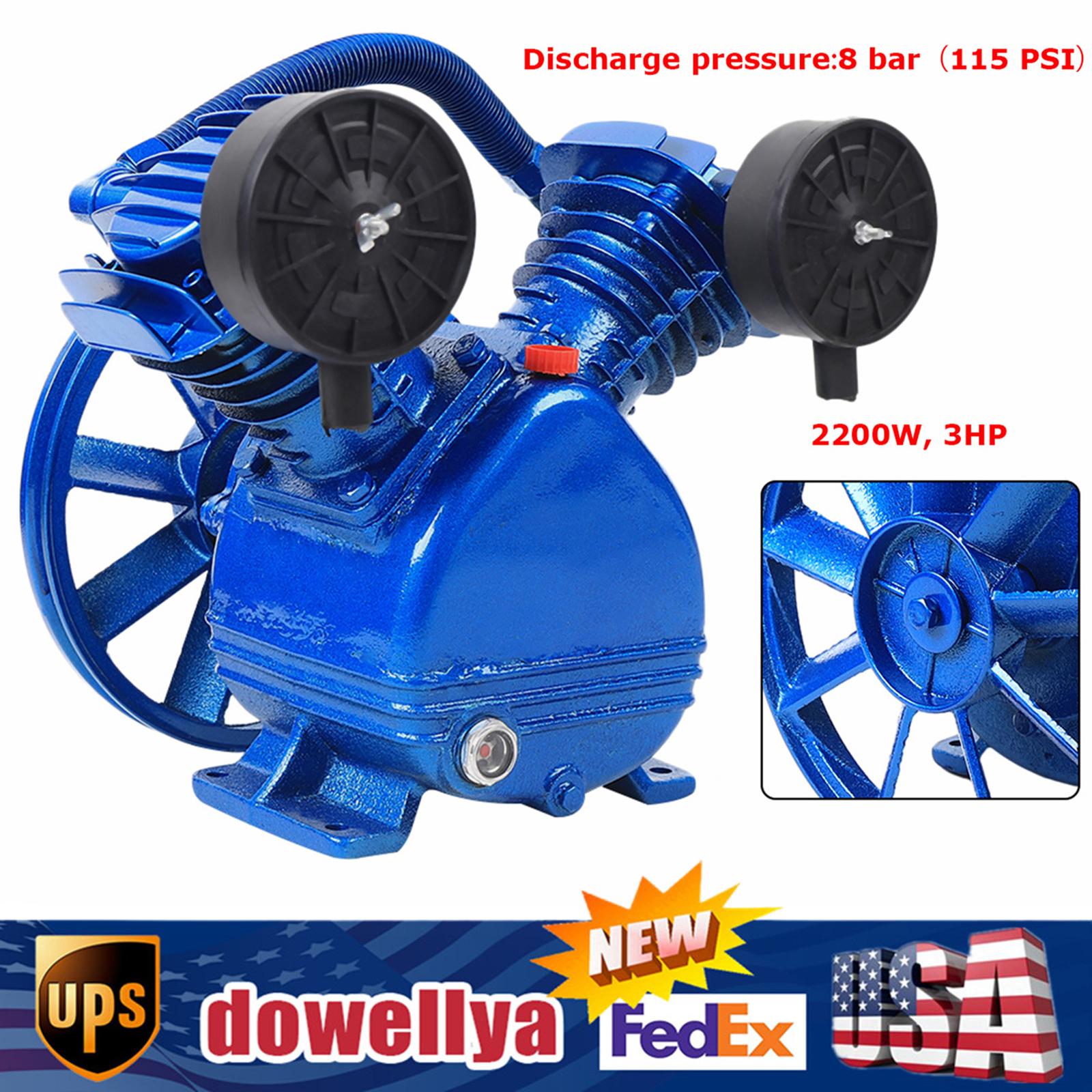 3HP 2-Piston BYMAOCAR 2200W Air Compressor Pump Head V-Type Twin-Cylinder Air Compressor Pump Head with Visible Oil Sight Glass blu