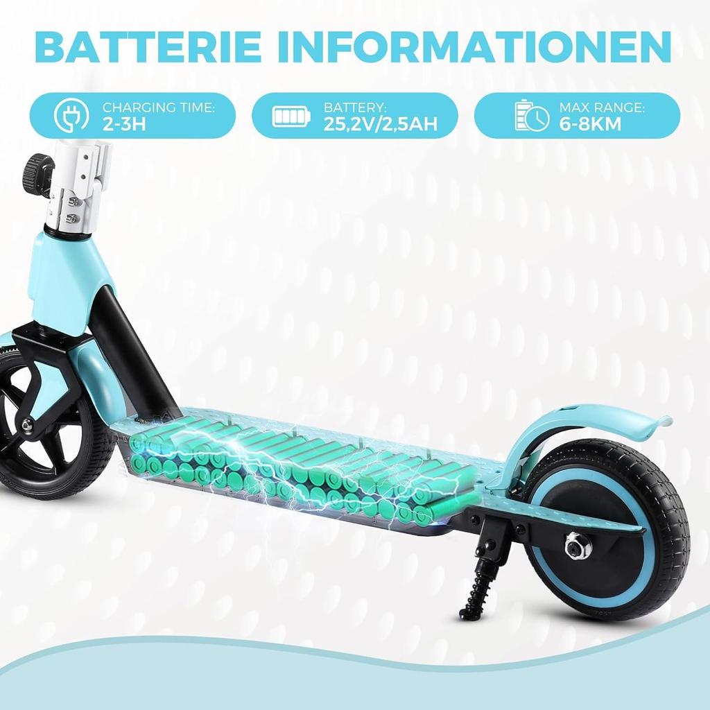Elektroroller, Kinderroller, 130W Motor, 24V 2,5Ah Akku, 6,5" Reifen, Maximale Reichweite 8 KM, Maximal 14 KM/H, LED-Display, Faltbarer Elektroroller Kinder