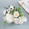 Artificial Mixed Flower Realistic Pan Weaving Tea Rose Chrysanthemum Silk Fake Bouquet for Wedding