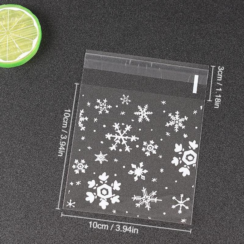 100Pcs/Pack Snowflake Plastic Candy Cookie Biscuits Snack Packaging Bag Adhesive Gift Bags for Home Wedding Birthday Party