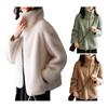 Women's Fuzzy Fleece Jacket Long Sleeve Stand Collar Full Zip Up Sherpa Coat Fall Winter Warm Jacket with Pockets