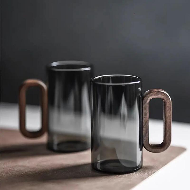 High Borosilicate Household Glass High-temperature Resistant Water Cup Smoke Gray Walnut Tea Cup with Handle