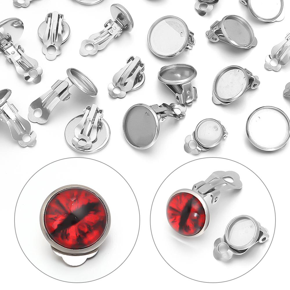 10 Stück/Los Edelstahl Ohrclip Basis Runde Leere Cabochon Schale Passend für 8-14mm Ohrclips Für DIY Schmuckherstellung Zubehör